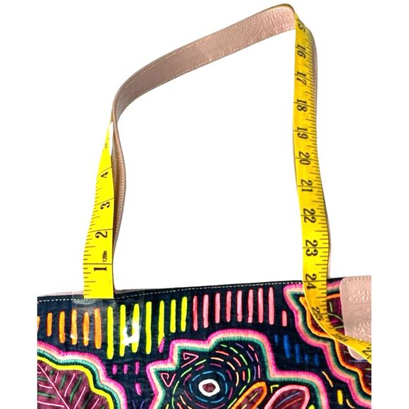Arte Kuna Colombia Leather Shoulder Bag - Mola Design, Lined, Multiple Pockets - Picture 6 of 16